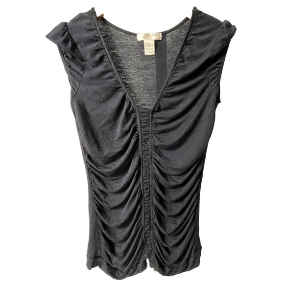 Kenar Black Y2K Tee Designer T-Shirt Medium Ruched Ruffle Short Sleeve V Neck - Picture 1 of 3